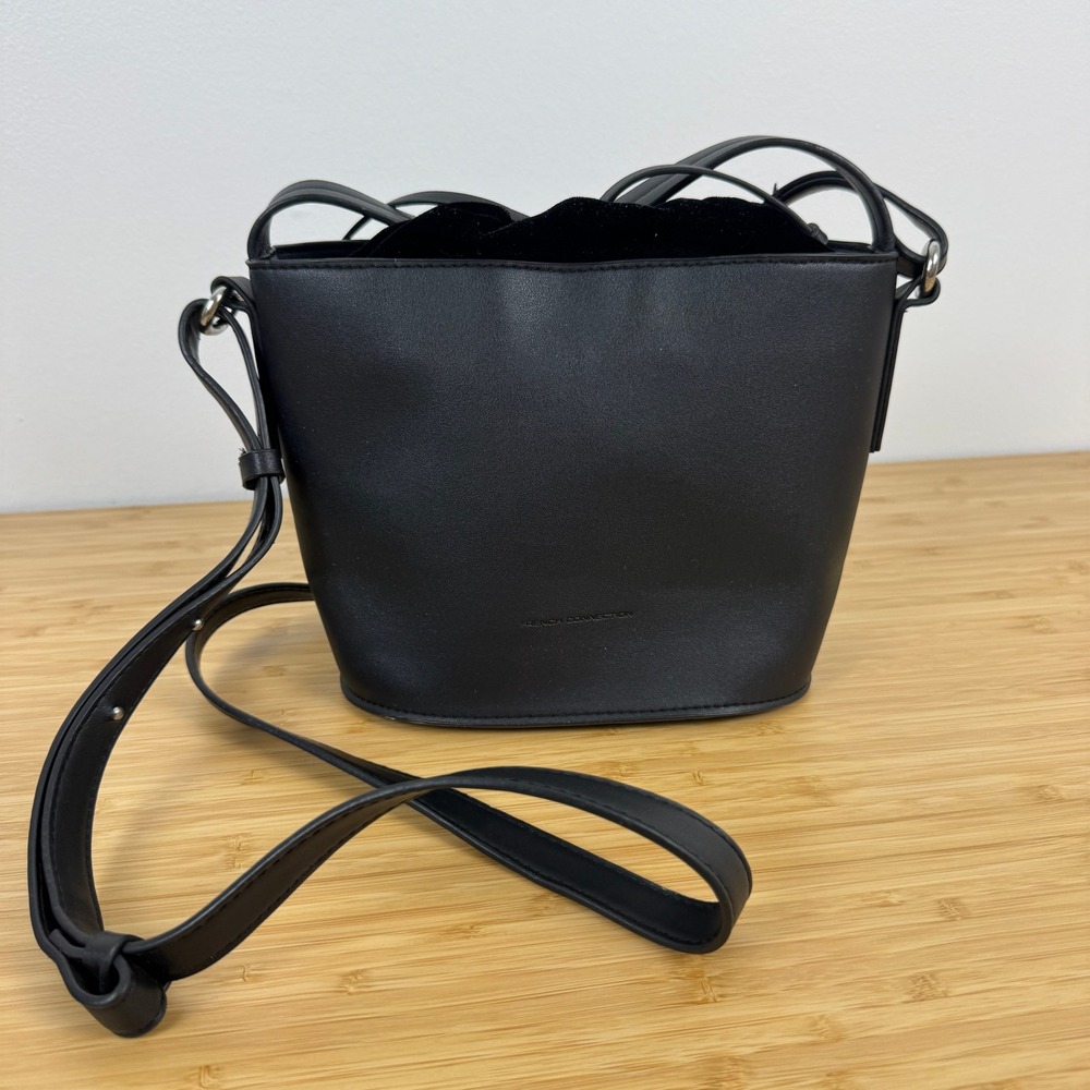 French Connection Black Crossbody Bag Purse Bucket Bag‎ Nylon Silk Blend